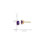 14k Yellow Gold Amethyst Stud Earrings with Faceted Oval Gemstones in Four Prong Setting