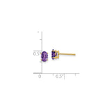 14k Yellow Gold Amethyst Stud Earrings, Oval Faceted Gemstone in Four Prong Setting