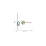 14k Yellow Gold Aquamarine Stud Earrings, Oval Faceted Light Blue Gemstone in Four Prong Setting