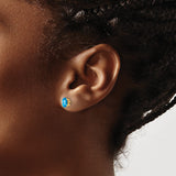 14k Yellow Gold Stud Earrings with Oval Swiss Blue Topaz, Classic Four Prong Setting