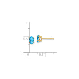 14k Yellow Gold Stud Earrings with Oval Swiss Blue Topaz, Classic Four Prong Setting