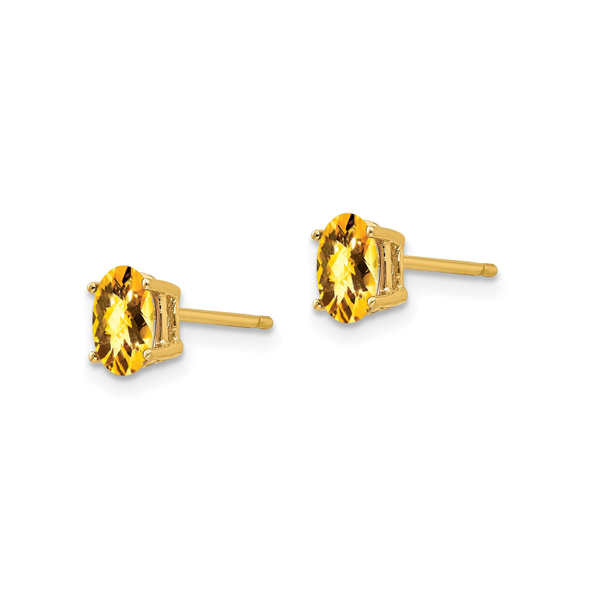 14k Yellow Gold Citrine Stud Earrings, Oval Faceted Gemstones, November Birthstone Jewelry