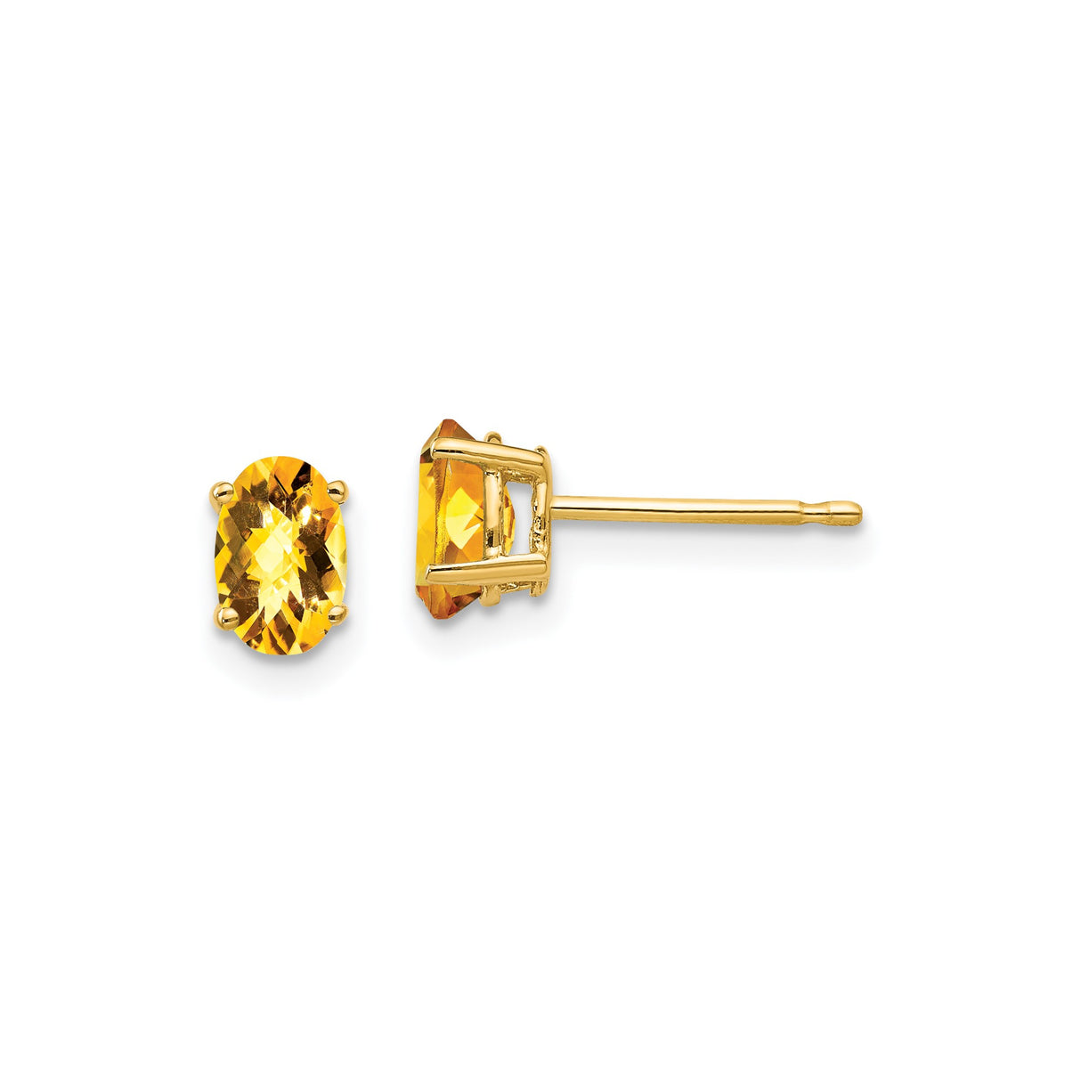 14k Yellow Gold Citrine Stud Earrings, Oval Faceted Gemstones, November Birthstone Jewelry