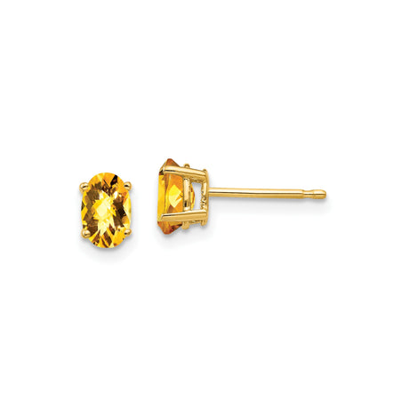 14k Yellow Gold Citrine Stud Earrings, Oval Faceted Gemstones, November Birthstone Jewelry