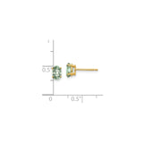 14k Yellow Gold Oval Green Amethyst Stud Earrings, Four-Prong Setting, Faceted Quartz