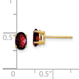 14k Yellow Gold Garnet Stud Earrings, Oval Four-Prong Setting, Classic January Birthstone