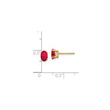 14k Yellow Gold Ruby Stud Earrings, Oval Gemstone, Minimalist Four-Prong Design for Women
