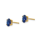 14k Yellow Gold Blue Sapphire Stud Earrings, Oval Four-Prong Setting, September Birthstone