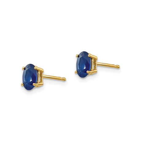 14k Yellow Gold Blue Sapphire Stud Earrings, Oval Four-Prong Setting, September Birthstone