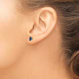 14k Yellow Gold Blue Sapphire Stud Earrings, Oval Four-Prong Setting, September Birthstone