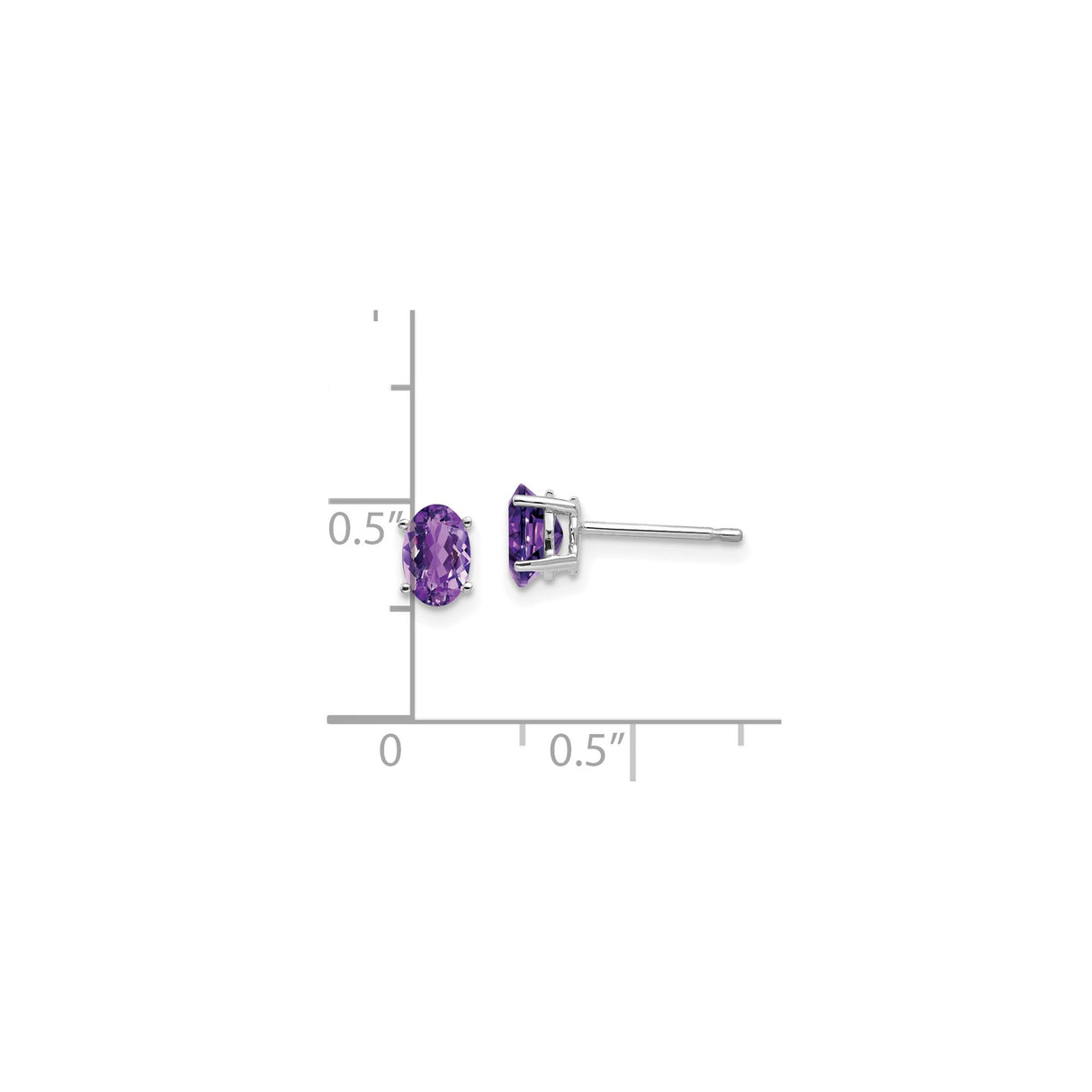 14k White Gold Stud Earrings with Oval Amethyst in Prong Setting, February Birthstone Jewelry