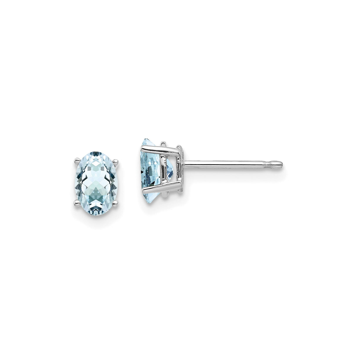 14k White Gold Aquamarine Stud Earrings, Oval Faceted Gemstones, Minimalist Fine Jewelry
