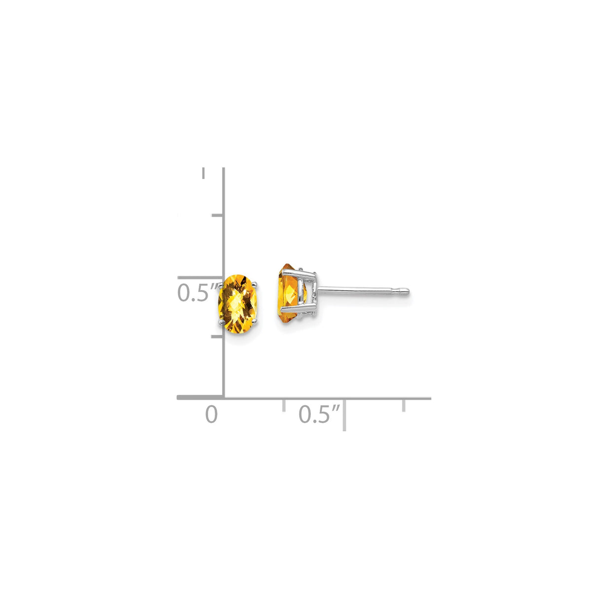14k White Gold Citrine Stud Earrings, Oval Faceted Gemstones, Four Prong Setting