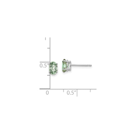 14k White Gold Oval Green Amethyst Stud Earrings, Four Prong Minimalist Design