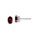 14k White Gold Garnet Stud Earrings, Oval Cut Four-Prong Setting, January Birthstone for Women