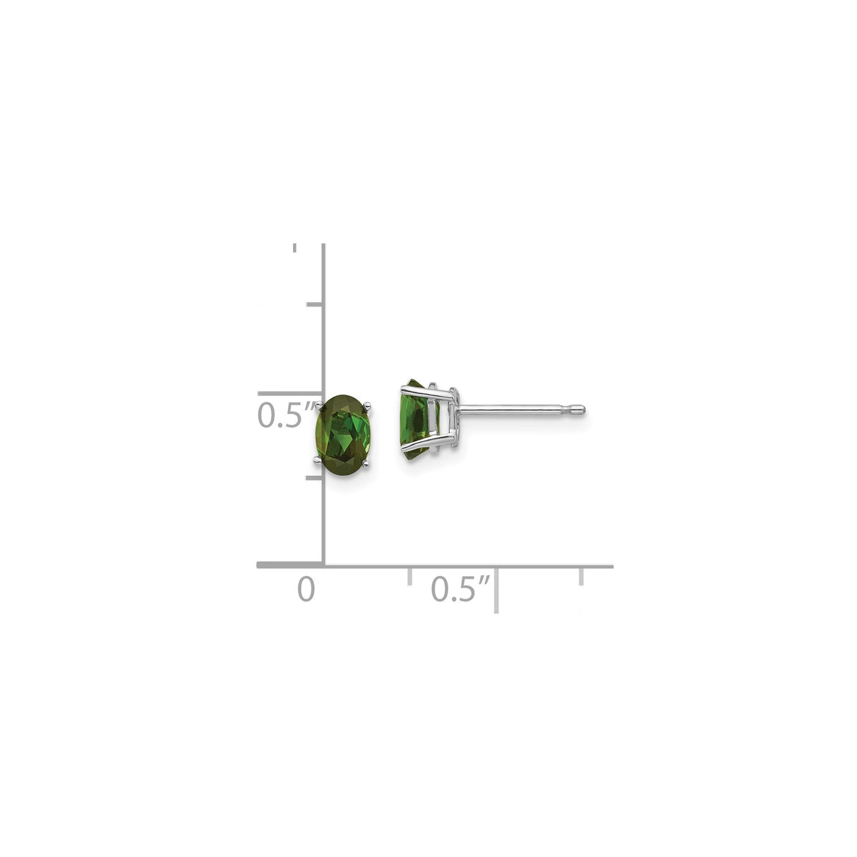 14k White Gold Stud Earrings with Green Tourmaline Oval Cut Four Prong Setting