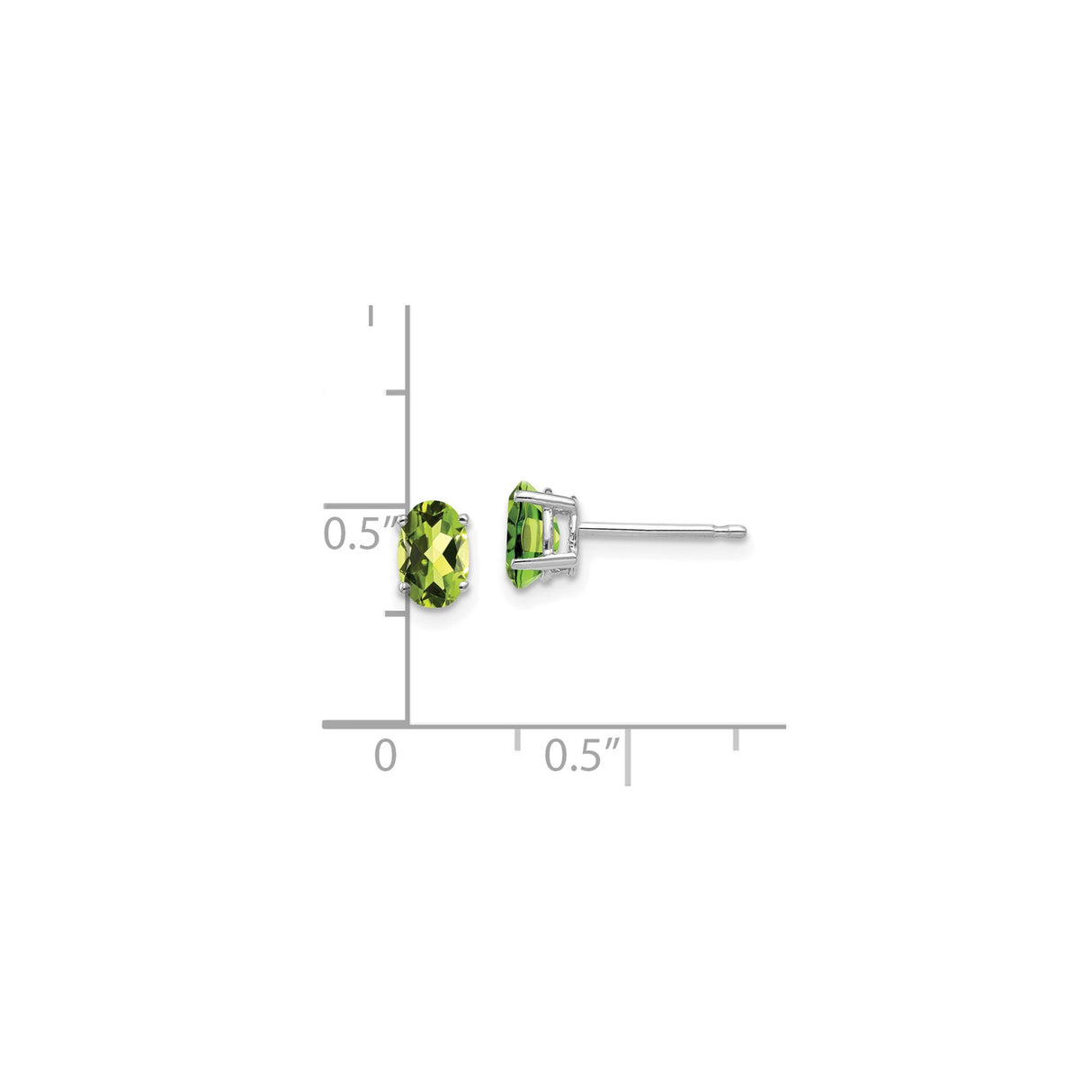 14k White Gold Peridot Stud Earrings, Oval Green Gemstone with Classic Four-Prong Setting