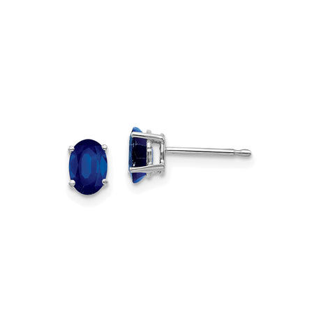 14k White Gold Oval Sapphire Stud Earrings, Four-Prong Setting, September Birthstone