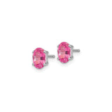 14k White Gold Stud Earrings with Pink Spinel, Oval Cut, Feminine Minimalist Design