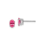 14k White Gold Stud Earrings with Pink Spinel, Oval Cut, Feminine Minimalist Design