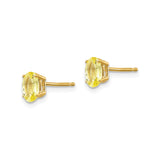 14k Yellow Gold Stud Earrings with Oval Yellow Sapphire, Classic Four Prong Setting for Women