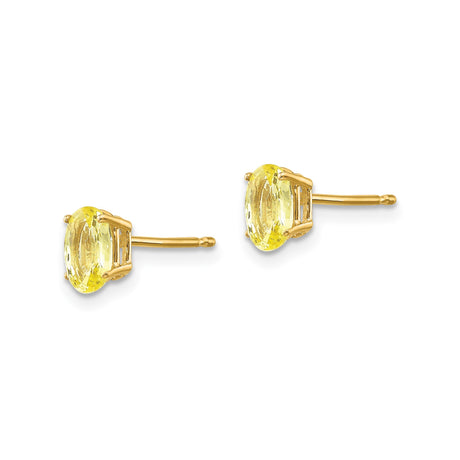 14k Yellow Gold Stud Earrings with Oval Yellow Sapphire, Classic Four Prong Setting for Women