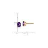 14k Yellow Gold Oval Amethyst Stud Earrings, Faceted Gemstone February Birthstone for Women