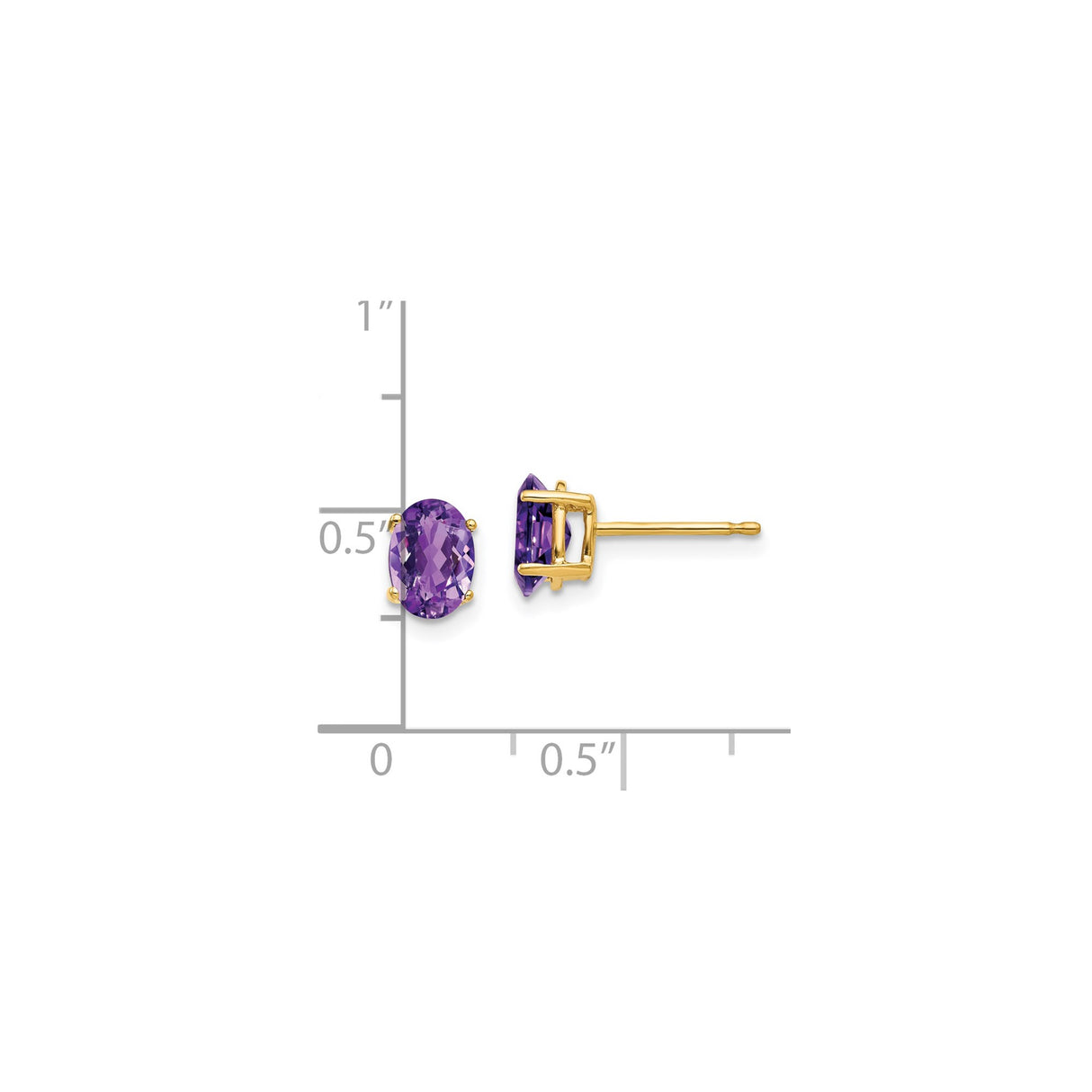 14k Yellow Gold Amethyst Stud Earrings, Oval Faceted Gemstone, Minimalist Style for Women