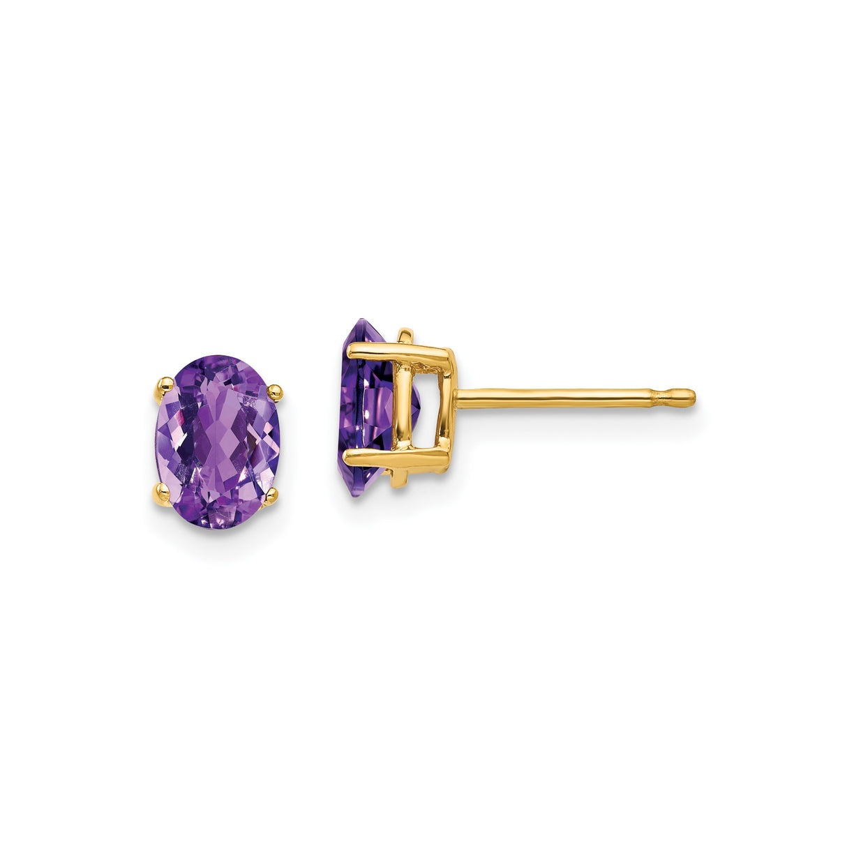 14k Yellow Gold Amethyst Stud Earrings, Oval Faceted Gemstone, Minimalist Style for Women