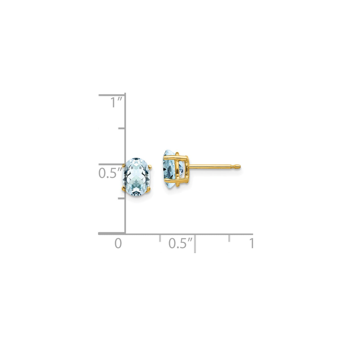14k Yellow Gold Aquamarine Stud Earrings, Oval Faceted Gemstone, Minimalist Womens Jewelry