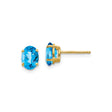 14k Yellow Gold Stud Earrings with Swiss Blue Topaz, Oval Cut, Four Prong Setting, December Birthstone