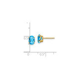 14k Yellow Gold Blue Topaz Oval Stud Earrings, Faceted Gemstone Classic Design for Women