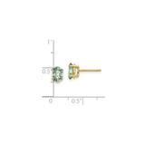 14k Yellow Gold Stud Earrings with Oval Cut Green Quartz, Minimalist Lightweight Design