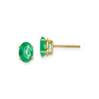 14k Yellow Gold Stud Earrings with Oval Cut Emerald in Four Prong Setting