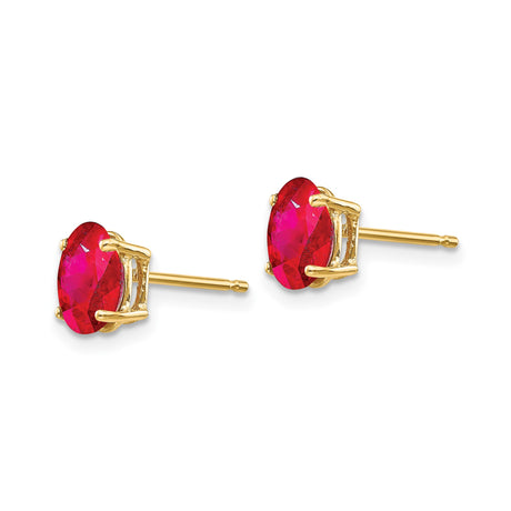 14k Yellow Gold Ruby Stud Earrings, Oval Four Prong Setting, July Birthstone Jewelry