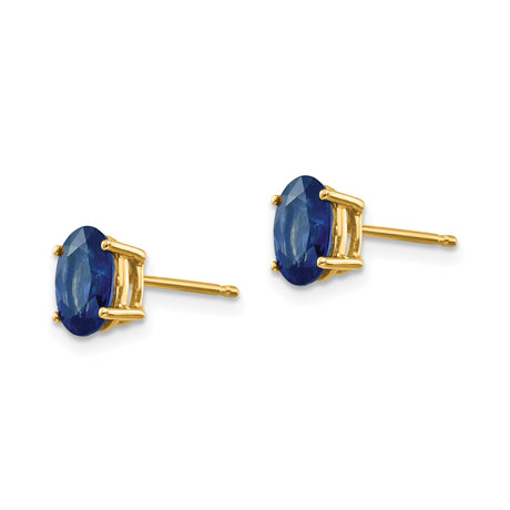14k Yellow Gold Stud Earrings with Oval Blue Sapphire, Classic Four Prong Setting for Women