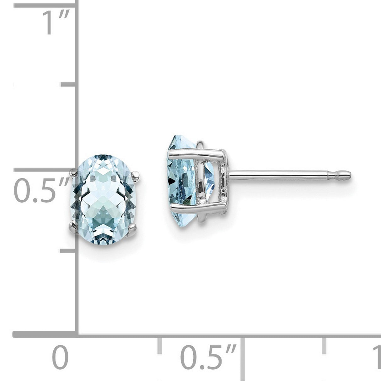 14k White Gold Aquamarine Oval Stud Earrings, March Birthstone Minimalist Jewelry for Women
