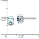 14k White Gold Aquamarine Oval Stud Earrings, March Birthstone Minimalist Jewelry for Women
