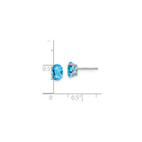 14k White Gold Blue Topaz Stud Earrings, Oval Faceted Gemstones in Prong Set Design
