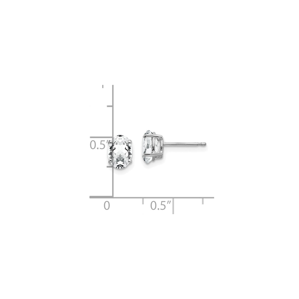 14k White Gold Oval Stud Earrings with Faceted Cubic Zirconia, Minimalist Design
