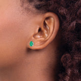 14k White Gold Emerald Stud Earrings with Oval Cut Gemstones in Four Prong Setting