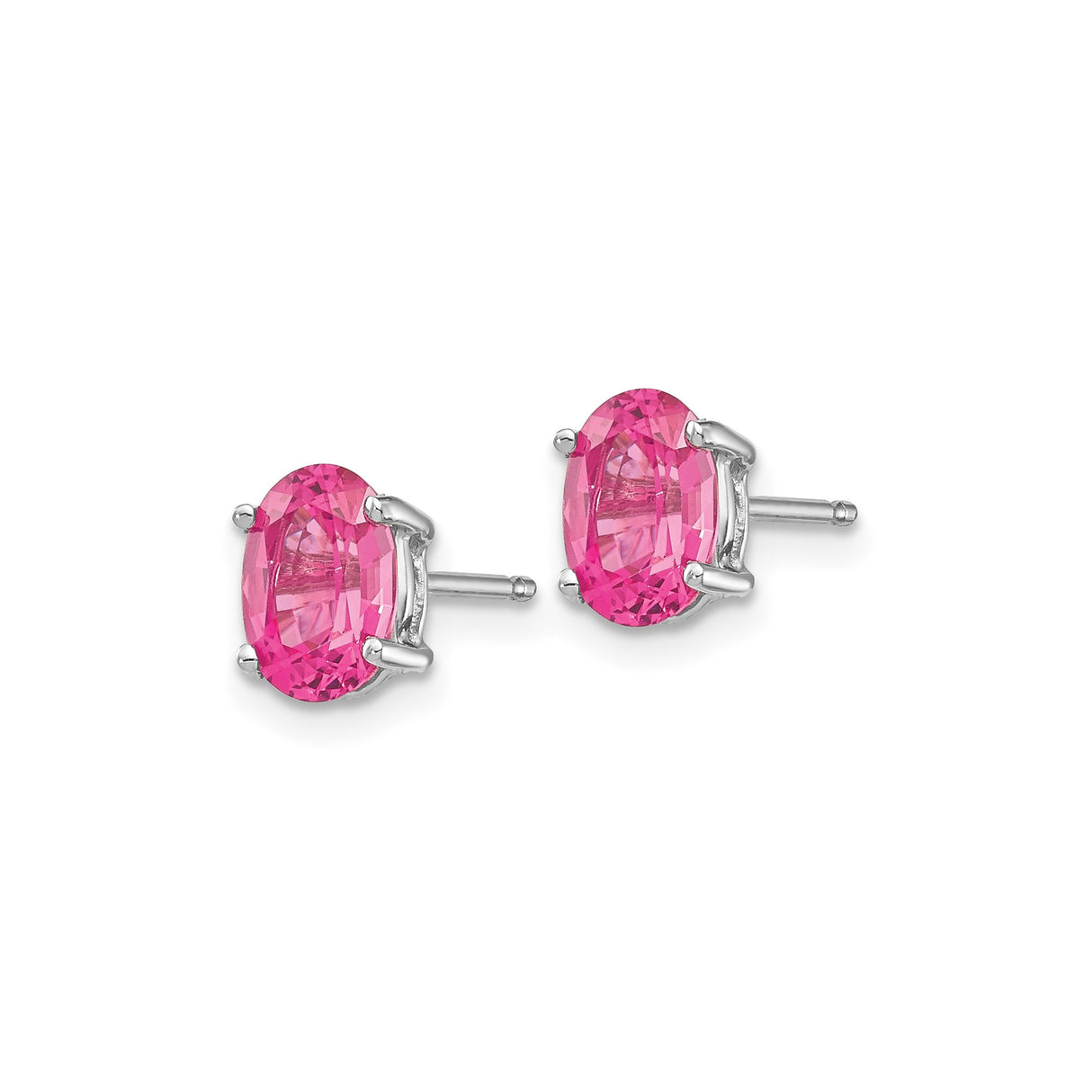 14k White Gold Oval Pink Spinel Stud Earrings, Dainty Four Prong Bridal Style