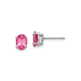 14k White Gold Oval Pink Spinel Stud Earrings, Dainty Four Prong Bridal Style