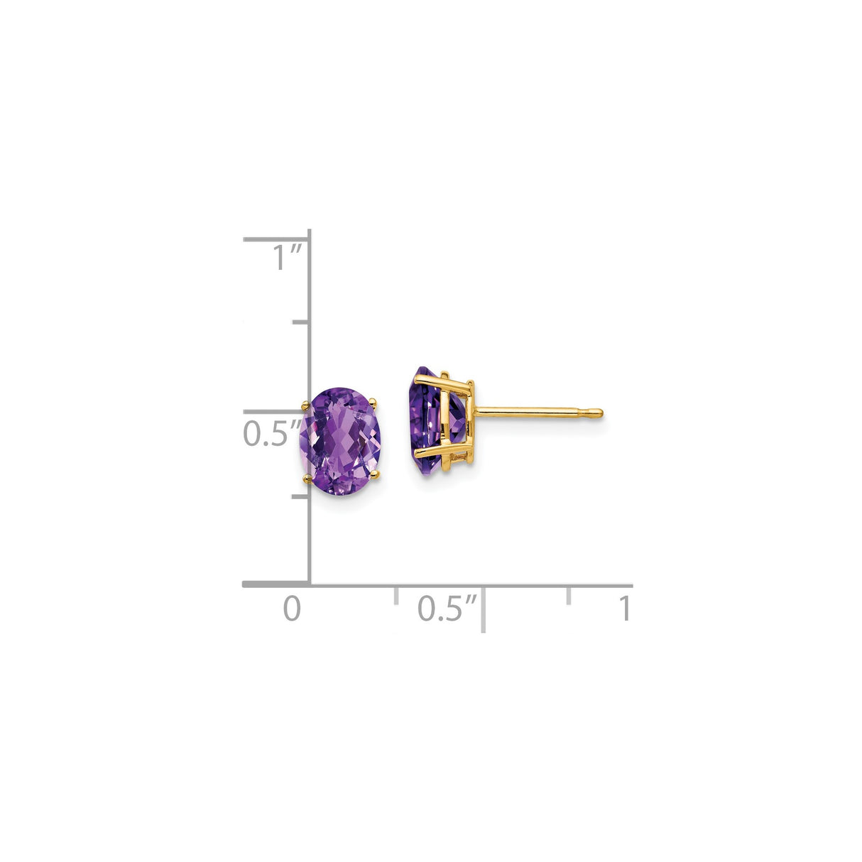 14k Yellow Gold Stud Earrings with Oval Amethyst, Four-Prong Setting, February Birthstone for Women