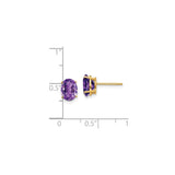 14k Yellow Gold Stud Earrings with Oval Amethyst, Four-Prong Setting, February Birthstone for Women