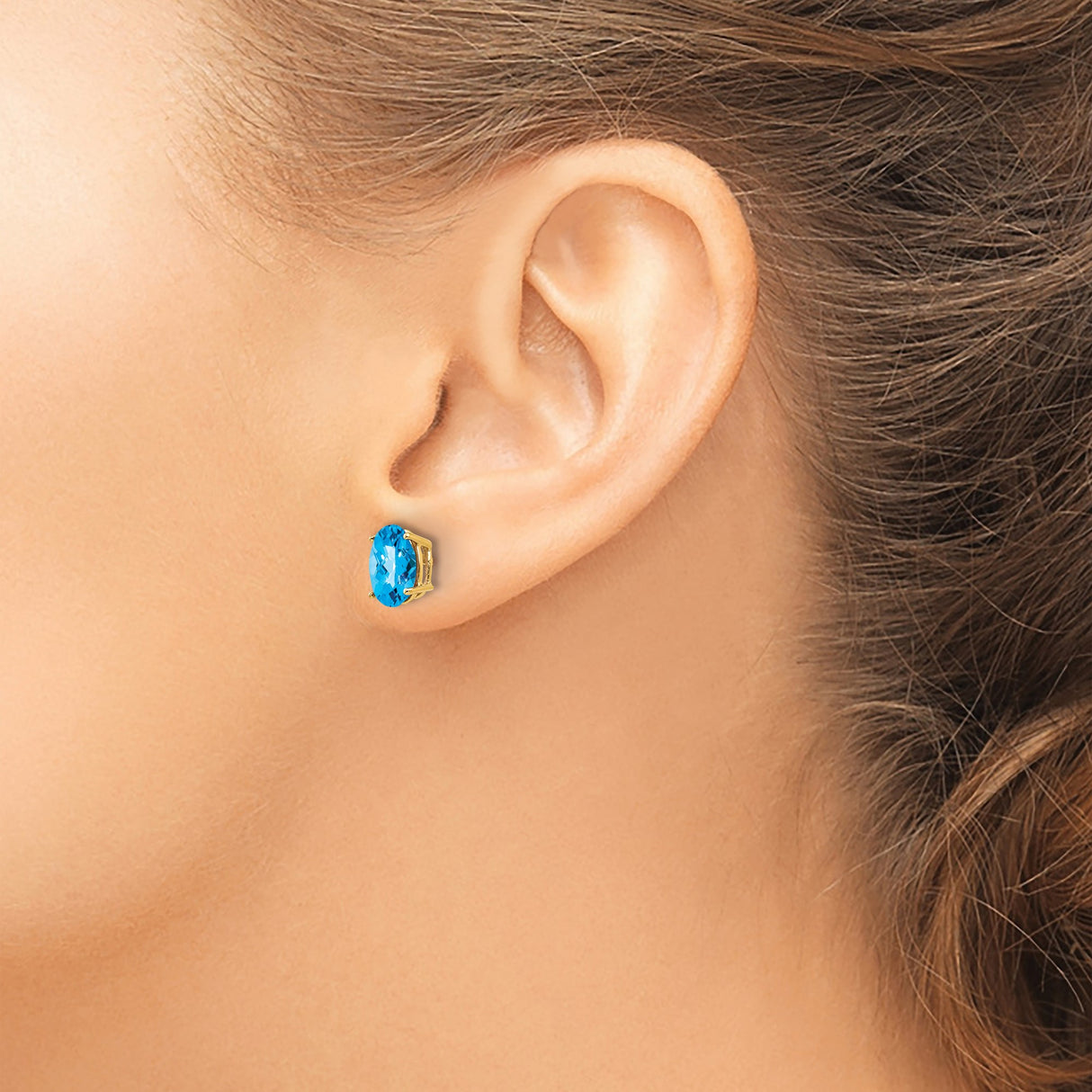 14K Yellow Gold Oval Cut Blue Topaz Stud Earrings Timeless
