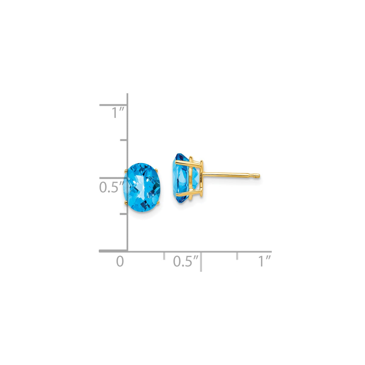 14K Yellow Gold Oval Cut Blue Topaz Stud Earrings Timeless