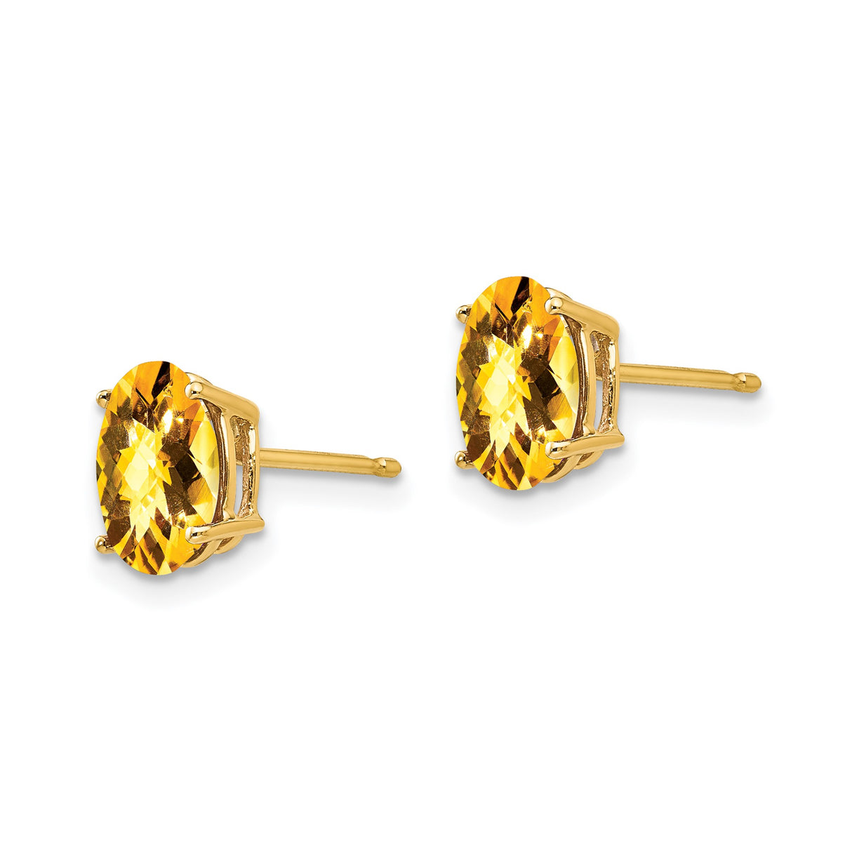 14K Yellow Gold Citrine Stud Earrings Oval Cut Four Prongs