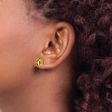 14K Yellow Gold Citrine Stud Earrings Oval Cut Four Prongs