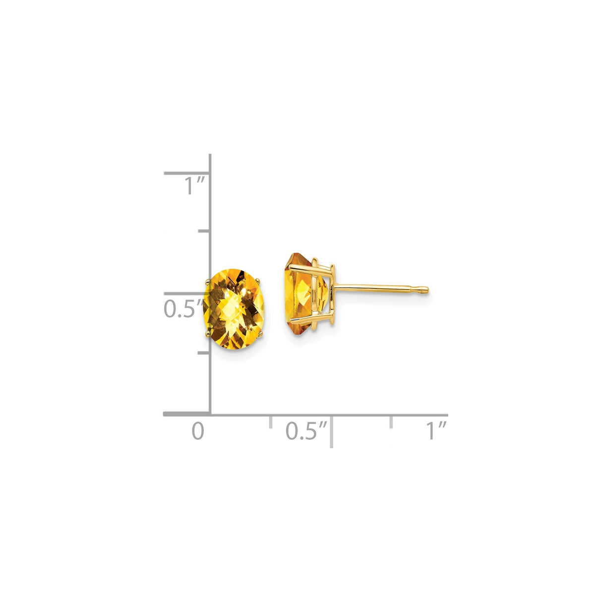 14K Yellow Gold Citrine Stud Earrings Oval Cut Four Prongs
